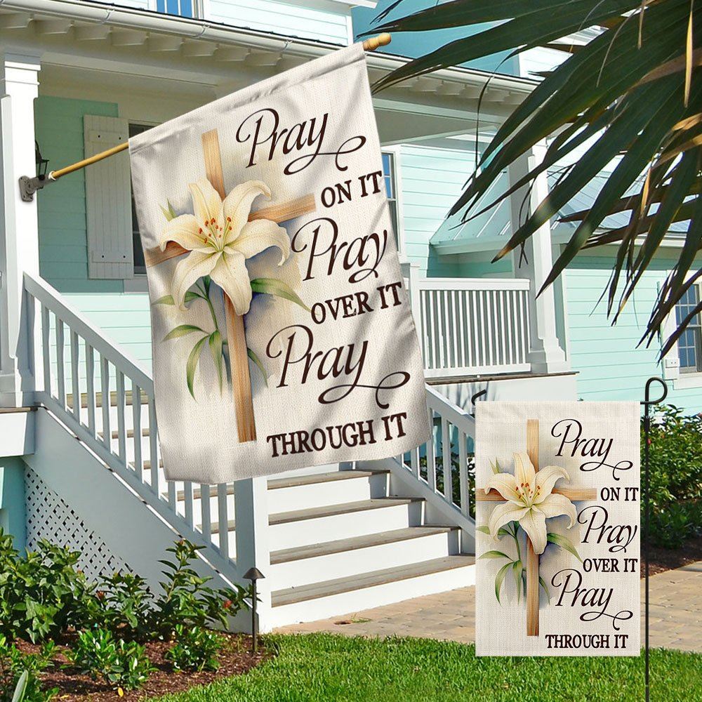 Jesus Flag Pray On It CrossOutdoor Christian House Flag, Christian Flag, Scripture Flag, Garden Banner