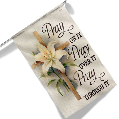 Jesus Flag Pray On It CrossOutdoor Christian House Flag, Christian Flag, Scripture Flag, Garden Banner