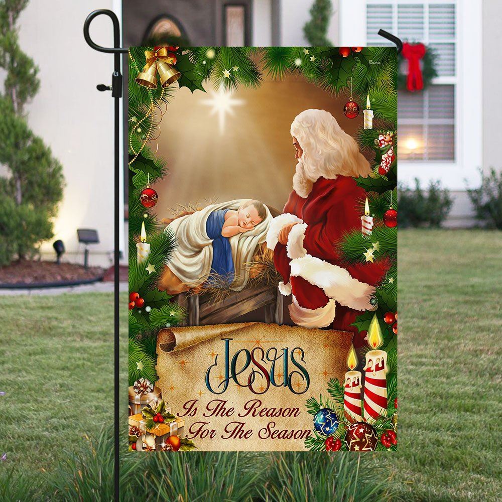 Jesus Flag Santa Claus Jesus Is The Reason For Christmas Season Flag, Christian Christmas House Flag, Christmas Outdoor Decor Ideas