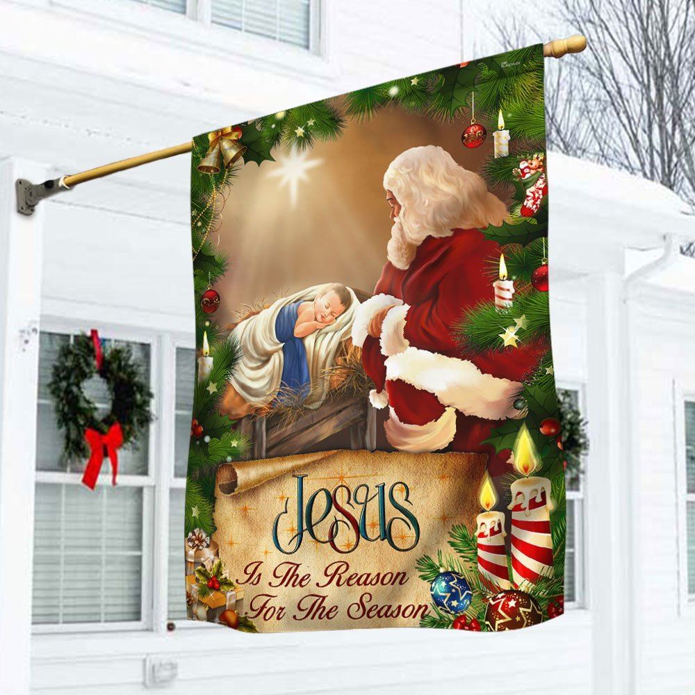 Jesus Flag Santa Claus Jesus Is The Reason For Christmas Season Flag, Christian Christmas House Flag, Christmas Outdoor Decor Ideas