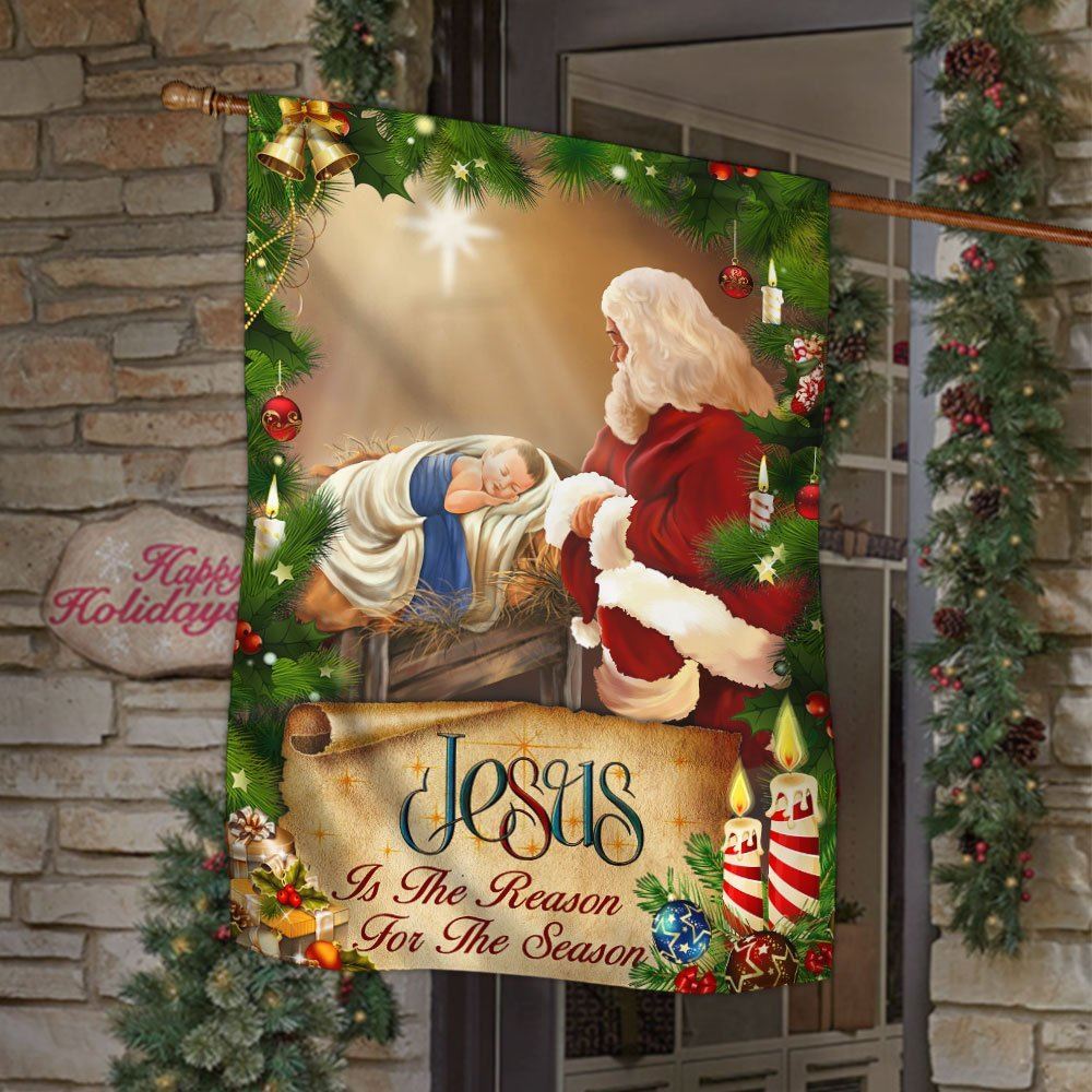 Jesus Flag Santa Claus Jesus Is The Reason For Christmas Season Flag, Christian Christmas House Flag, Christmas Outdoor Decor Ideas