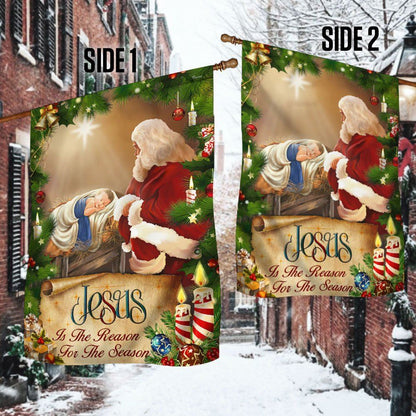 Jesus Flag Santa Claus Jesus Is The Reason For Christmas Season Flag, Christian Christmas House Flag, Christmas Outdoor Decor Ideas