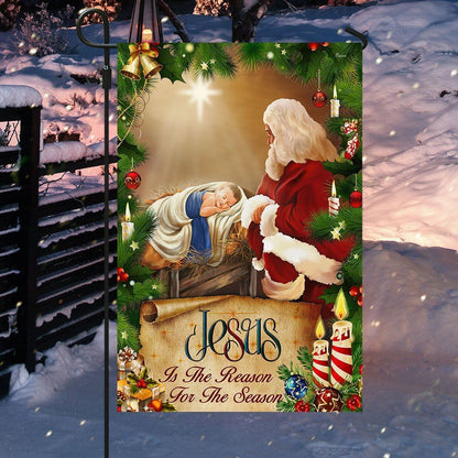 Jesus Flag Santa Claus Jesus Is The Reason For Christmas Season Flag, Christian Christmas House Flag, Christmas Outdoor Decor Ideas