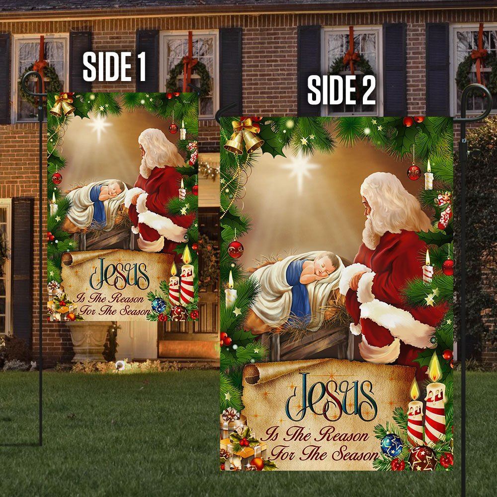 Jesus Flag Santa Claus Jesus Is The Reason For Christmas Season Flag, Christian Christmas House Flag, Christmas Outdoor Decor Ideas