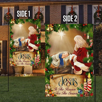 Jesus Flag Santa Claus Jesus Is The Reason For Christmas Season Flag, Christian Christmas House Flag, Christmas Outdoor Decor Ideas