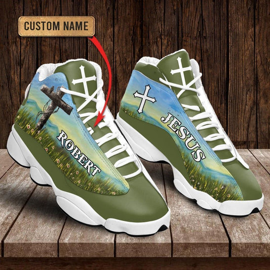 Jesus Flower Field Green Custom Name Jd13 Shoes For Man And Women, Christian Basketball Shoes, Gifts For Christian, God Shoes