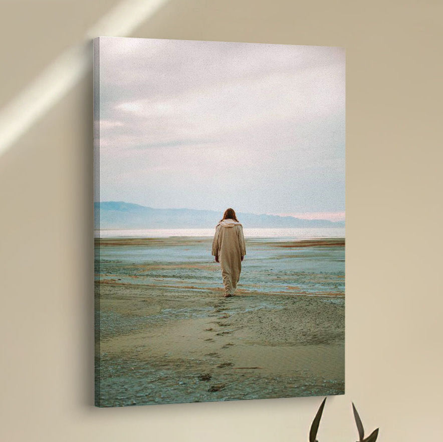 Jesus Footprints In The Sand Canvas Pictures - Christian Wall Art - Jesus Canvas Art