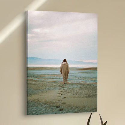 Jesus Footprints In The Sand Canvas Pictures - Christian Wall Art - Jesus Canvas Art
