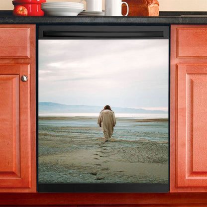 Jesus Footprints In The Sand Dishwasher Cover , Christian Dishwasher Stickers, Jesus Kitchen Decor