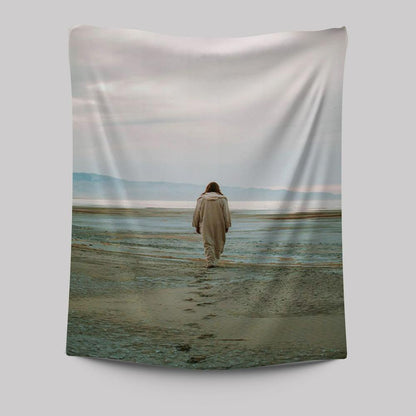 Jesus Footprints In The Sand Tapestry Pictures - Christian Wall Art - Jesus Tapestry Art