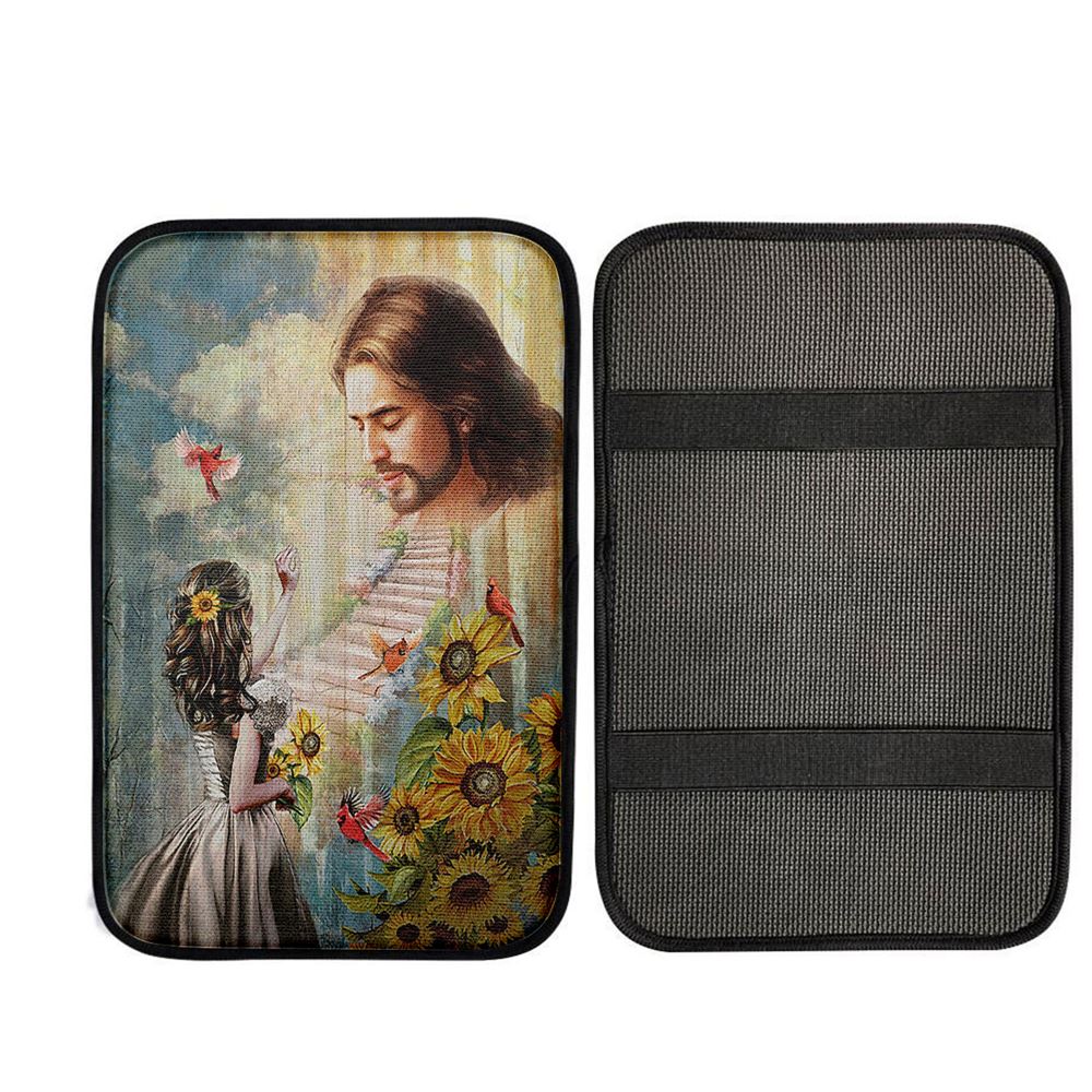 Jesus Girl And Path To Heaven Car Armrest Pad, Religious Car Interior Accessories