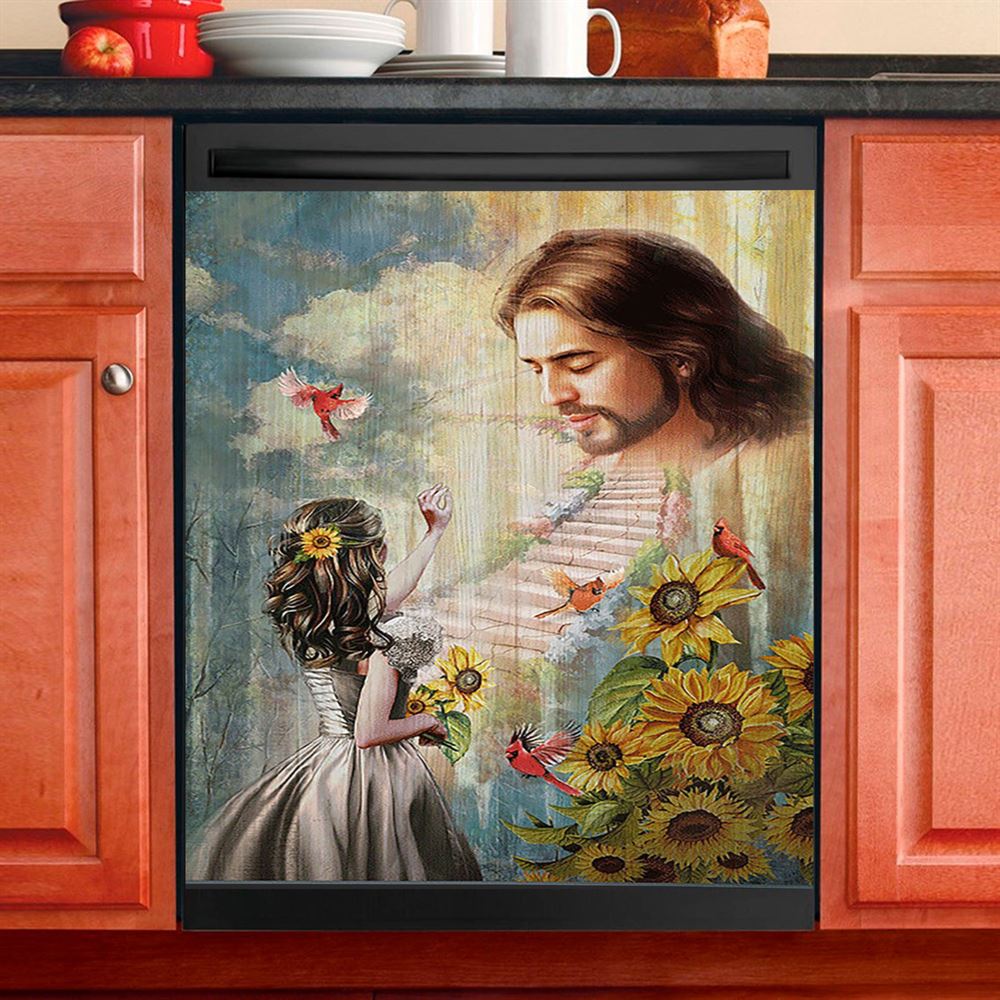 Jesus Girl And Path To Heaven Dishwasher Cover, Christian Dishwasher Stickers, Religious Kitchen Decor