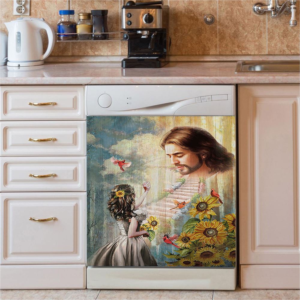 Jesus Girl And Path To Heaven Dishwasher Cover, Christian Dishwasher Stickers, Religious Kitchen Decor