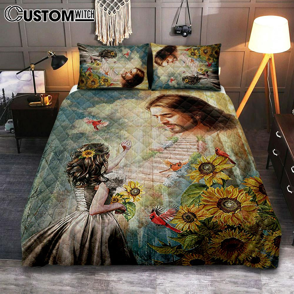 Jesus Girl And Path To Heaven Quilt Bedding Set - Christian Bedroom - Religious Home Decor