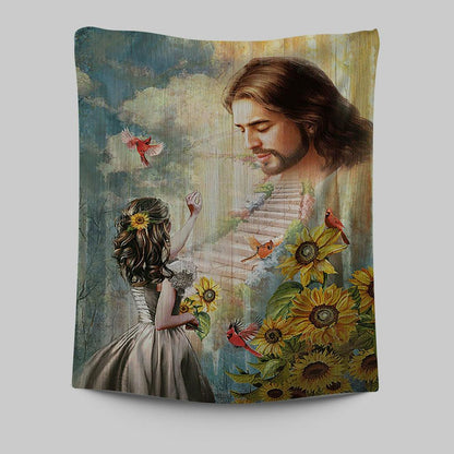 Jesus Girl And Path To Heaven Tapestry - Christian Wall Art - Religious Home Decor