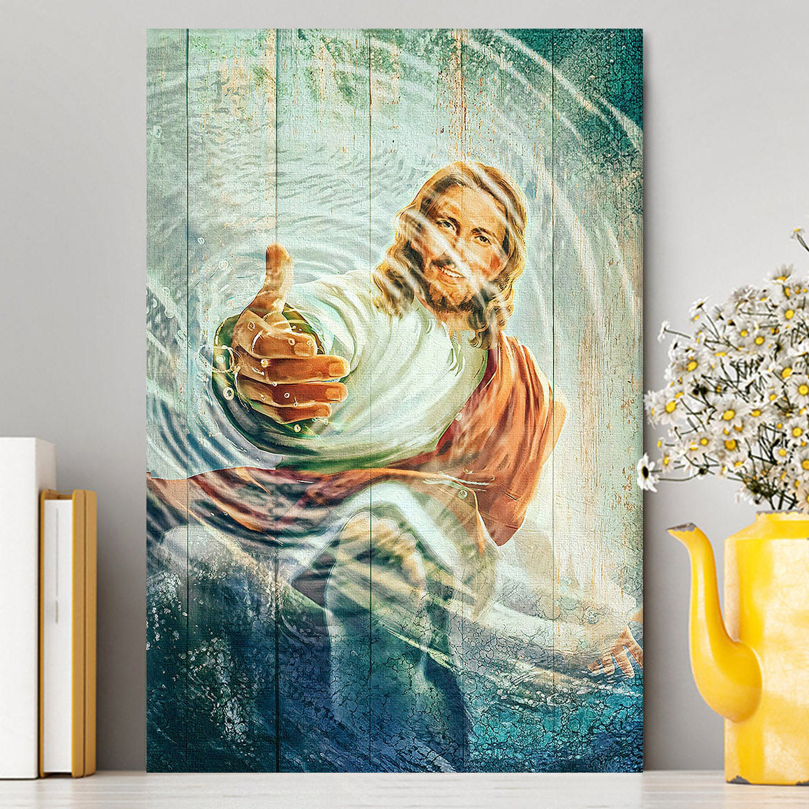 Jesus Gives Hand Under Water Canvas Wall Art - Jesus Canvas Pictures - Christian Canvas Wall Art