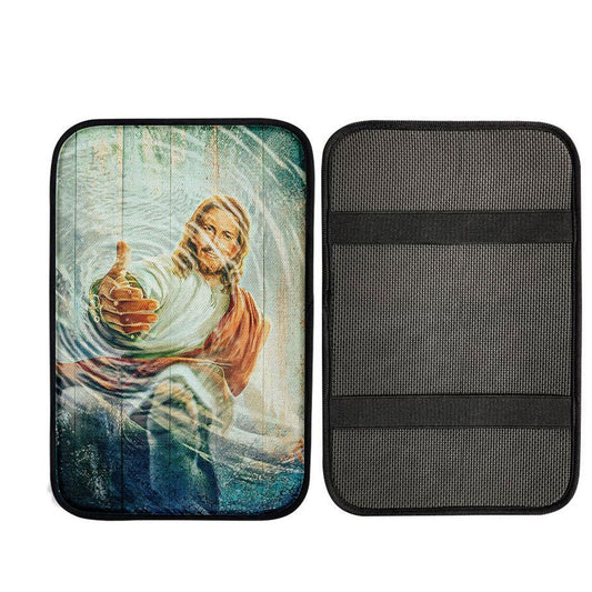 Jesus Gives Hand Under Water Car Center Console Cover, Religious Car Interior Accessories