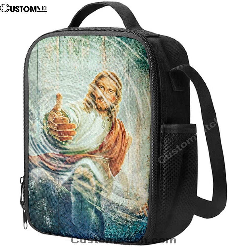 Jesus Gives Hand Under Water Lunch Bag, Christian Lunch Box For School, Picnic
