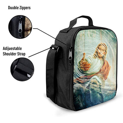 Jesus Gives Hand Under Water Lunch Bag, Christian Lunch Box For School, Picnic