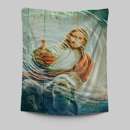 Jesus Gives Hand Under Water Tapestry Wall Art - Jesus Tapestry Pictures - Christian Tapestries Wall Art