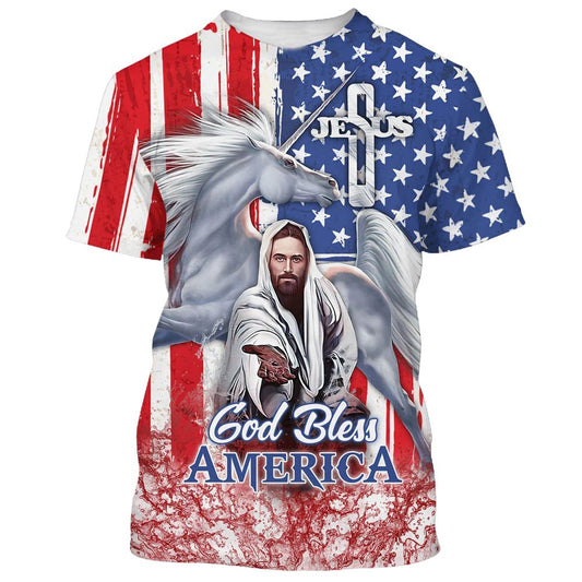 Jesus God Bless America All Over Print 3D T Shirt For Men And Women, Christian T-Shirt, Faith Shirt