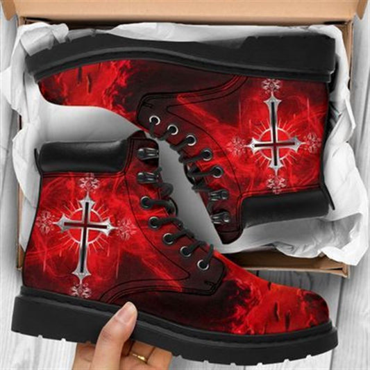 Jesus God Cross Light Red Boots, Christian Lifestyle Boots, Bible Verse Boots, Christian Apparel Boots