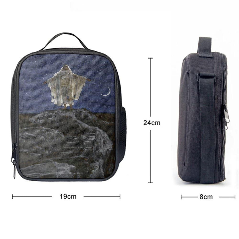 Jesus Goes Up Alone On A Mountain To Pray Lunch Bag, Christian Lunch Box For School, Picnic