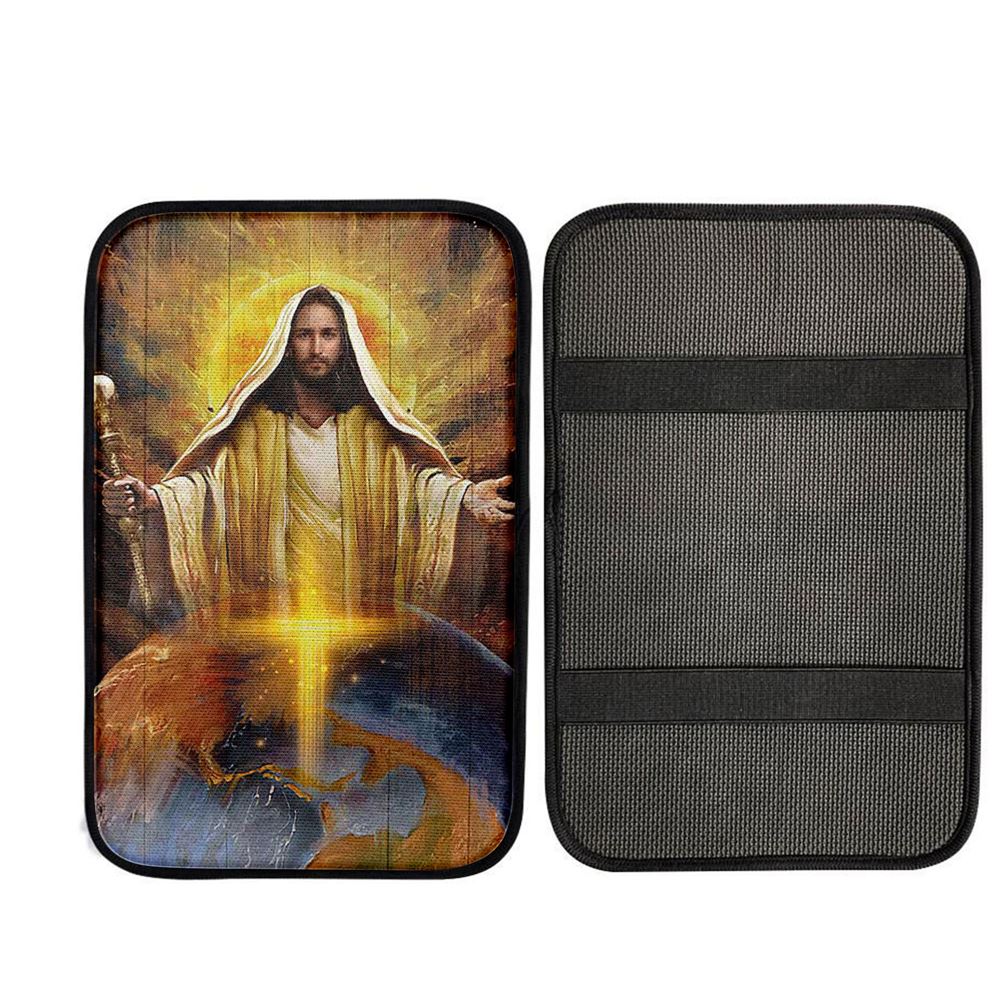 Jesus Got The Whole World In His Hands Car Center Console Cover, God Car Armrest Accessories