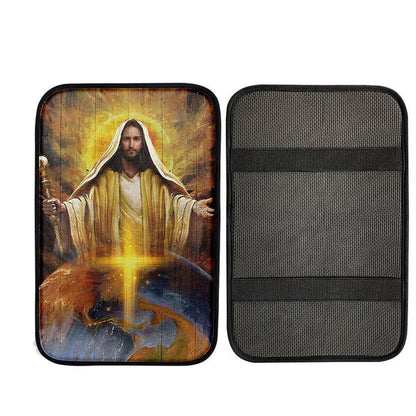 Jesus Got The Whole World In His Hands Car Center Console Cover, God Car Armrest Accessories