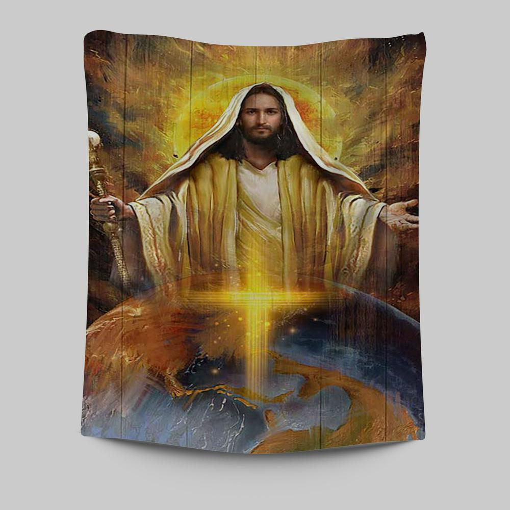 Jesus Got The Whole World In His Hands Wall Art Tapestry - Jesus Portrait Tapestry Prints - Christian Wall Art