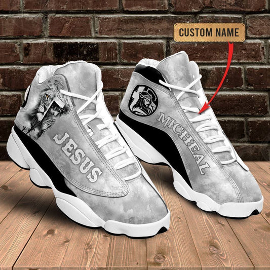 Jesus Gray Lion Custom Name Jd13 Shoes For Man And Women, Christian Basketball Shoes, Gifts For Christian, God Shoes