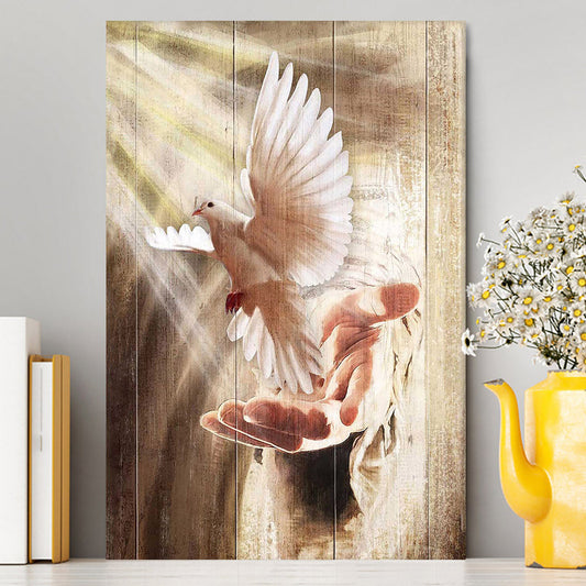 Jesus Hand A Dove On His Hand Canvas Art - Christian Art - Bible Verse Wall Art - Religious Home Decor