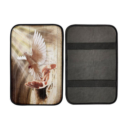 Jesus Hand A Dove On His Hand Car Center Console Cover, God Car Armrest Accessories