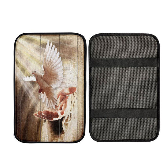 Jesus Hand A Dove On His Hand Car Center Console Cover, God Car Armrest Accessories