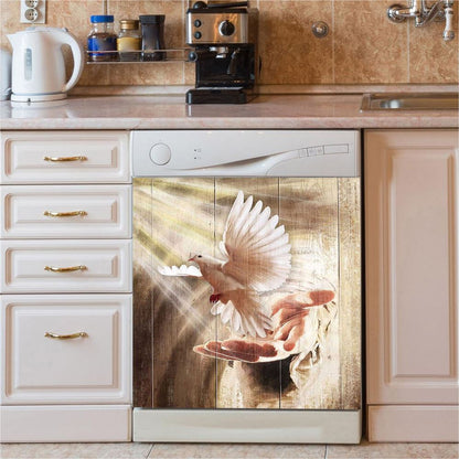 Jesus Hand A Dove On His Hand Dishwasher Cover, Christian Dishwasher Stickers, Bible Verse Kitchen Decor