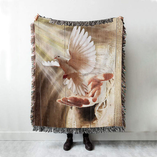 Jesus Hand A Dove On His Hand Woven Blanket Art - Christian Art - Bible Verse Throw Blanket - Religious Home Decor
