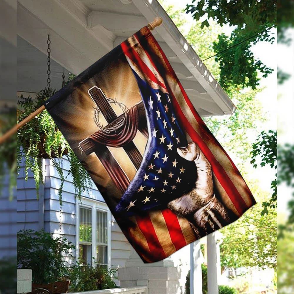 Jesus Hand Bright Christian Cross House Flags, Christian Flag, Scripture Flag, Garden Banner