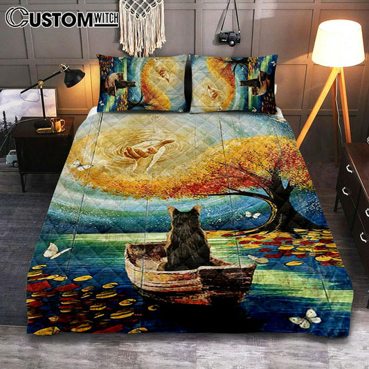 Jesus Hand German Shepherd Dog Bedroom Quilt Bedding Set - Jesus Portrait Quilt Bedding Set Prints - Christian Bedroom