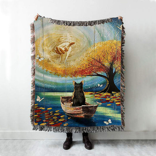 Jesus Hand German Shepherd Dog Throw Blanket Woven Blanket - Jesus Portrait Woven Blanket Prints - Christian Throw Blanket