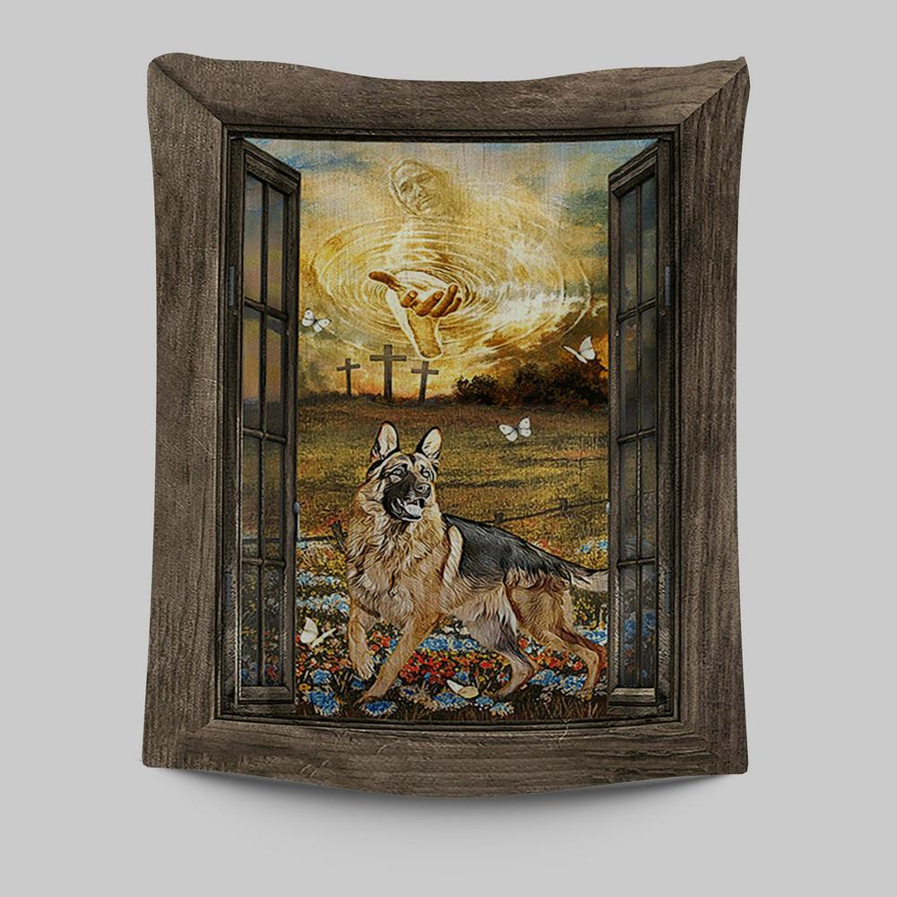 Jesus Hand German Shepherd Tapestry - Christian Wall Art - Religious Home Decor