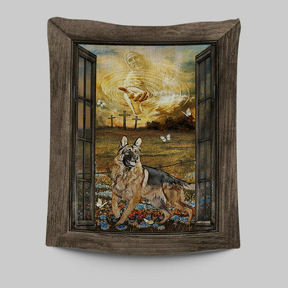 Jesus Hand German Shepherd Tapestry - Christian Wall Art - Religious Home Decor
