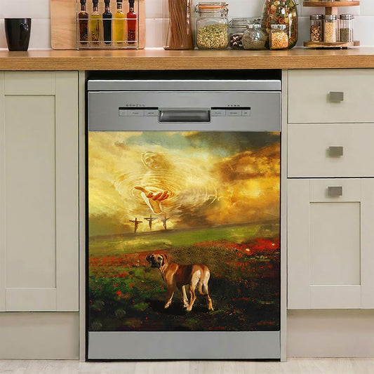 Jesus Hand Great Dane Flower Field Dishwasher Cover, Jesus Portrait Dishwasher Stickers, Christian Kitchen Decor