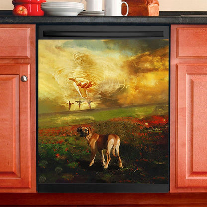 Jesus Hand Great Dane Flower Field Dishwasher Cover, Jesus Portrait Dishwasher Stickers, Christian Kitchen Decor