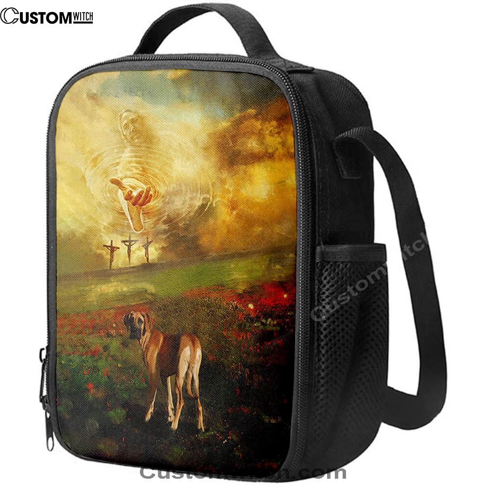 Jesus Hand Great Dane Flower Field Lunch Bag, Christian Lunch Box For School, Picnic