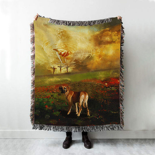 Jesus Hand Great Dane Flower Field Throw Blanket Woven Blanket - Jesus Portrait Woven Blanket Prints - Christian Throw Blanket