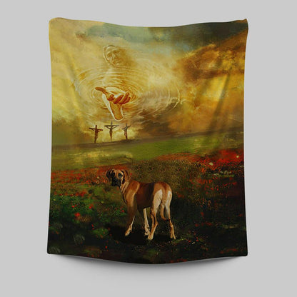 Jesus Hand Great Dane Flower Field Wall Art Tapestry - Jesus Portrait Tapestry Prints - Christian Wall Art