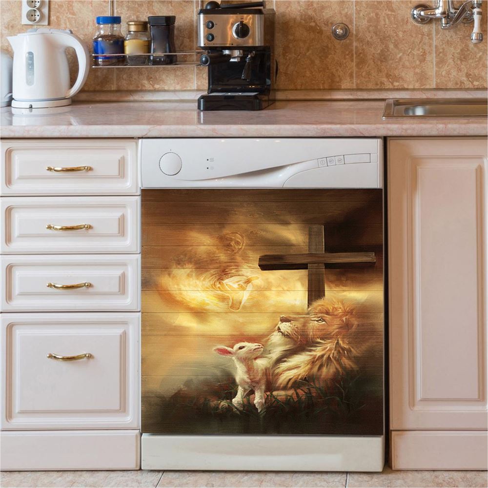 Jesus Hand Lion And Lamb Dishwasher Cover, Jesus Portrait Dishwasher Stickers, Christian Kitchen Decor