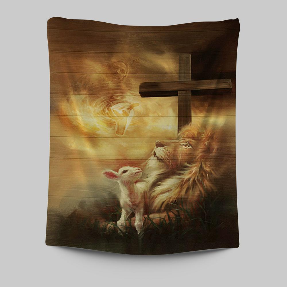 Jesus Hand Lion And Lamb Wall Art Tapestry - Jesus Portrait Tapestry Prints - Christian Wall Art