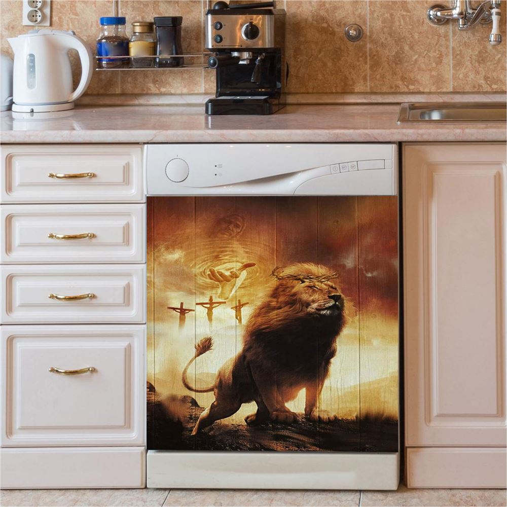 Jesus Hand Of God Lion Dishwasher Cover, Lion Dishwasher Stickers, Christian Inspirational Kitchen Decor