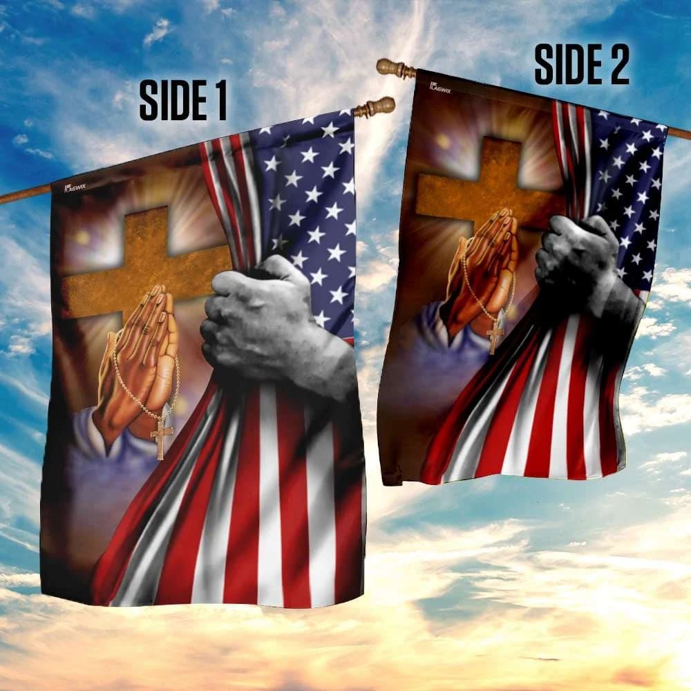 Jesus Hand Prayer Cross American US House Flag, Christian Flag, Christian Flag, Scripture Flag, Garden Banner